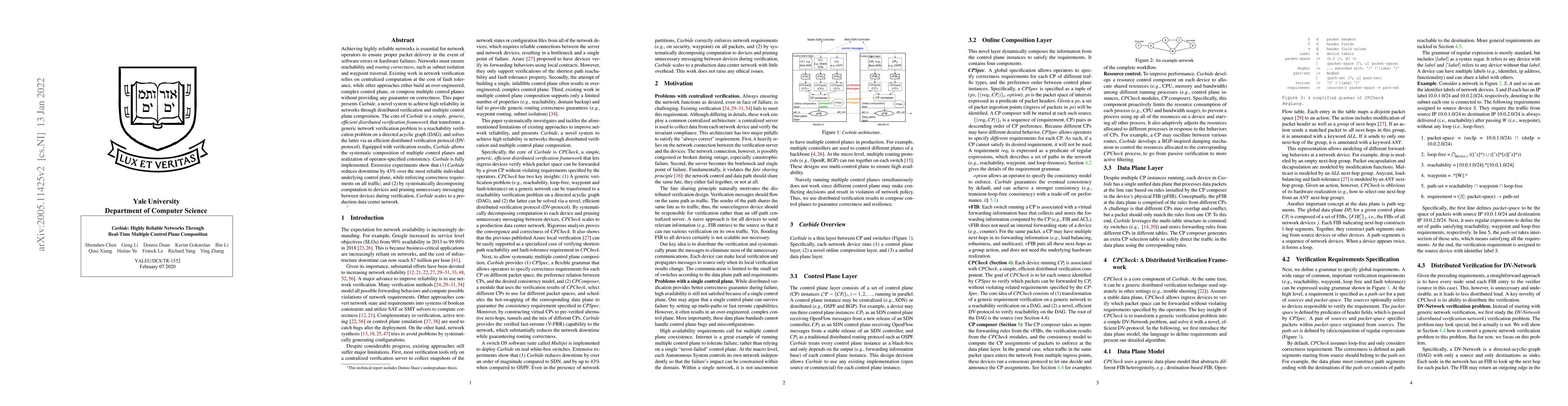 Thumbnail for Carbide: Highly Reliable Networks Through Real-Time Multiple Control
  Plane Composition