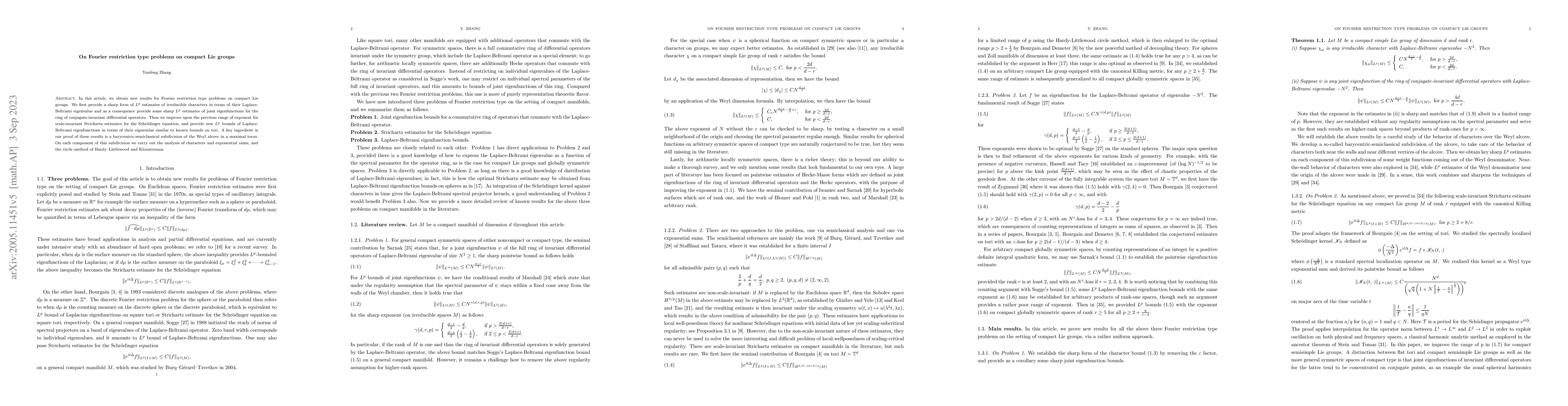Thumbnail for On Fourier restriction type problems on compact Lie groups