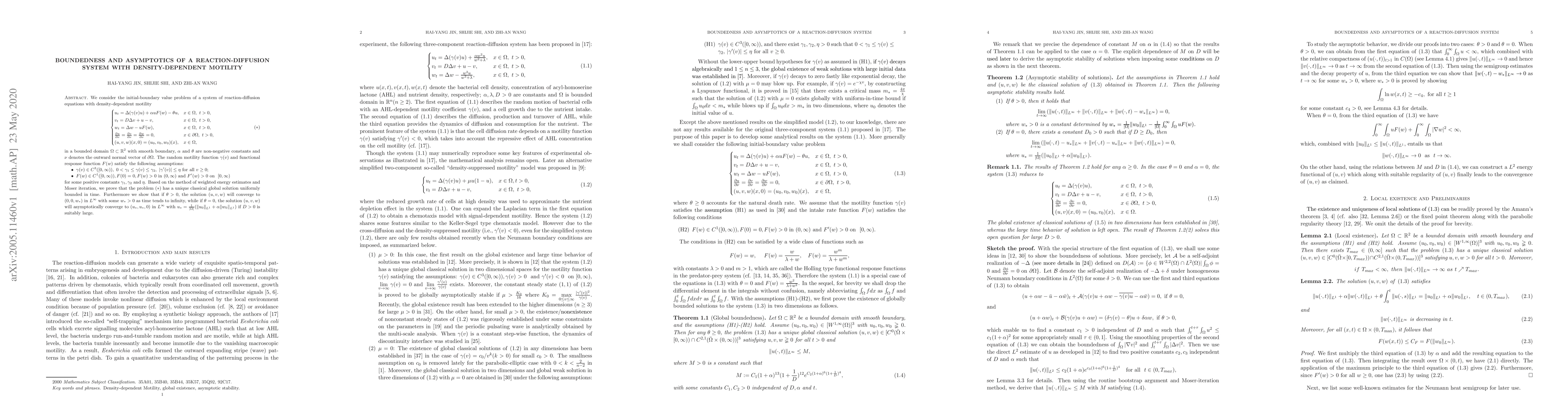Thumbnail for Boundedness and asymptotics of a reaction-diffusion system with
  density-dependent motility