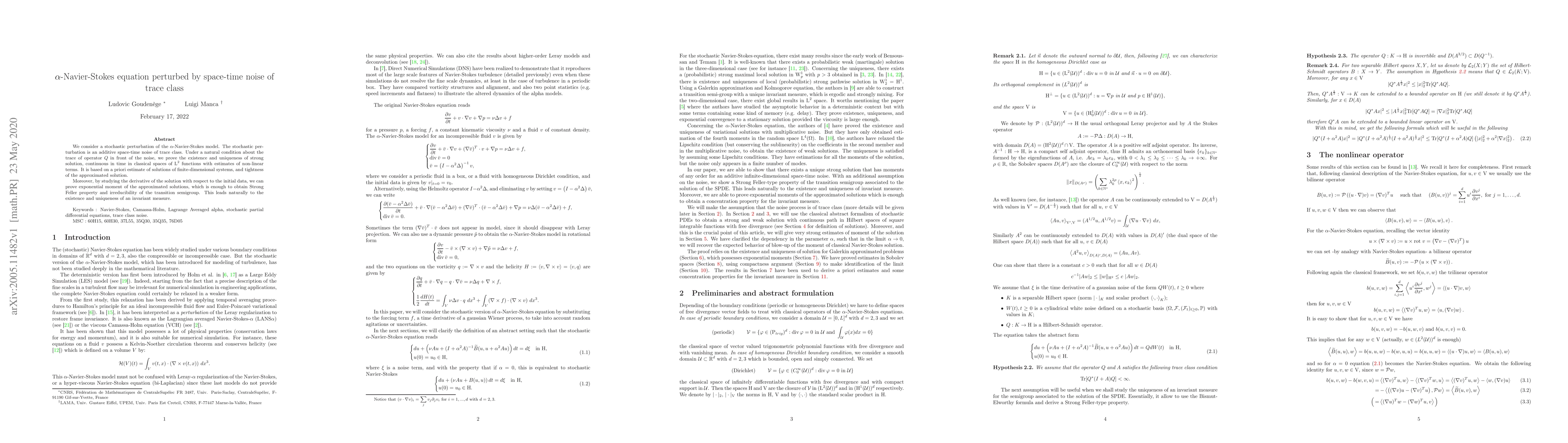 Thumbnail for $\alpha$-Navier-Stokes equation perturbed by space-time noise of trace
  class