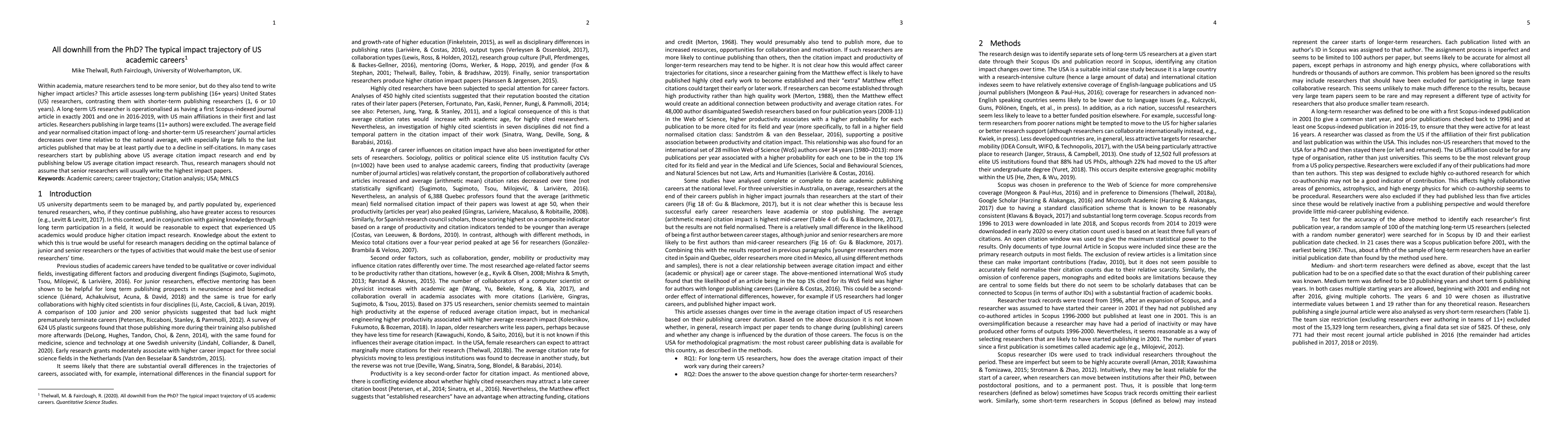 Thumbnail for All downhill from the PhD? The typical impact trajectory of US academic
  careers