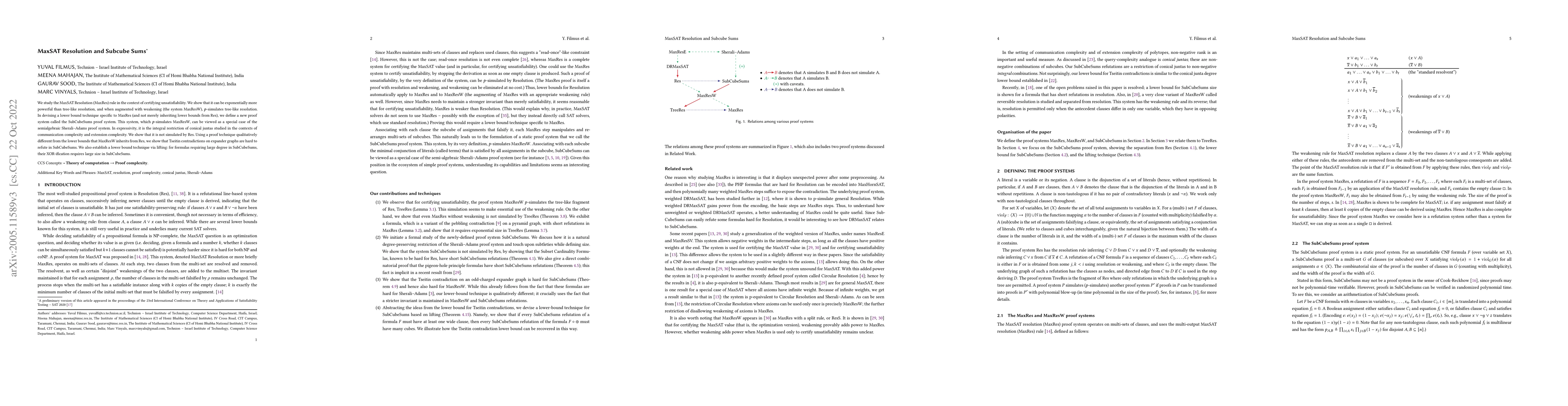 Thumbnail for MaxSAT Resolution and Subcube Sums