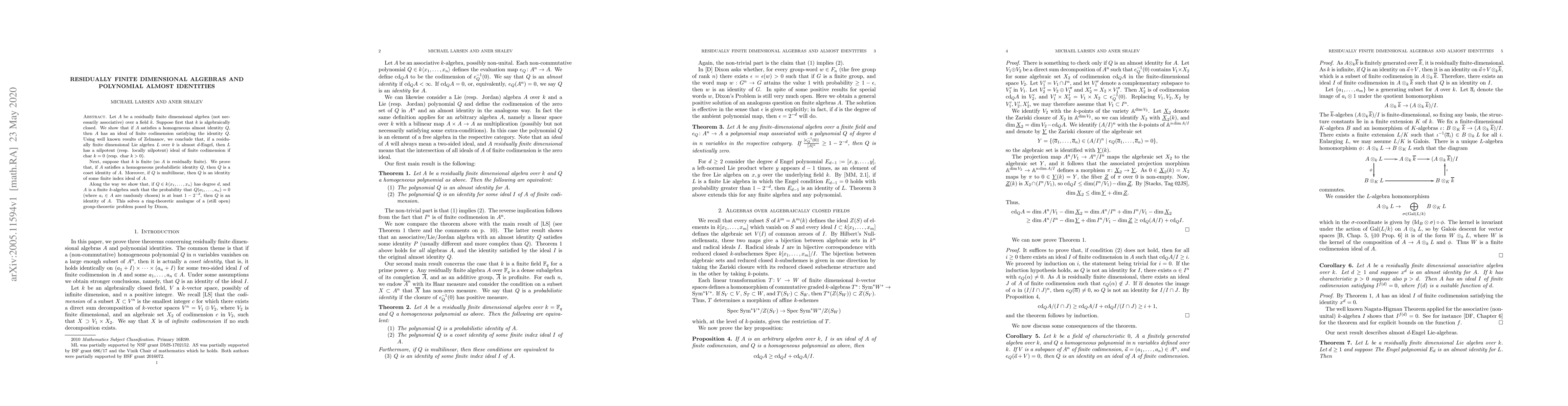 Thumbnail for Residually finite dimensional algebras and polynomial almost identities
