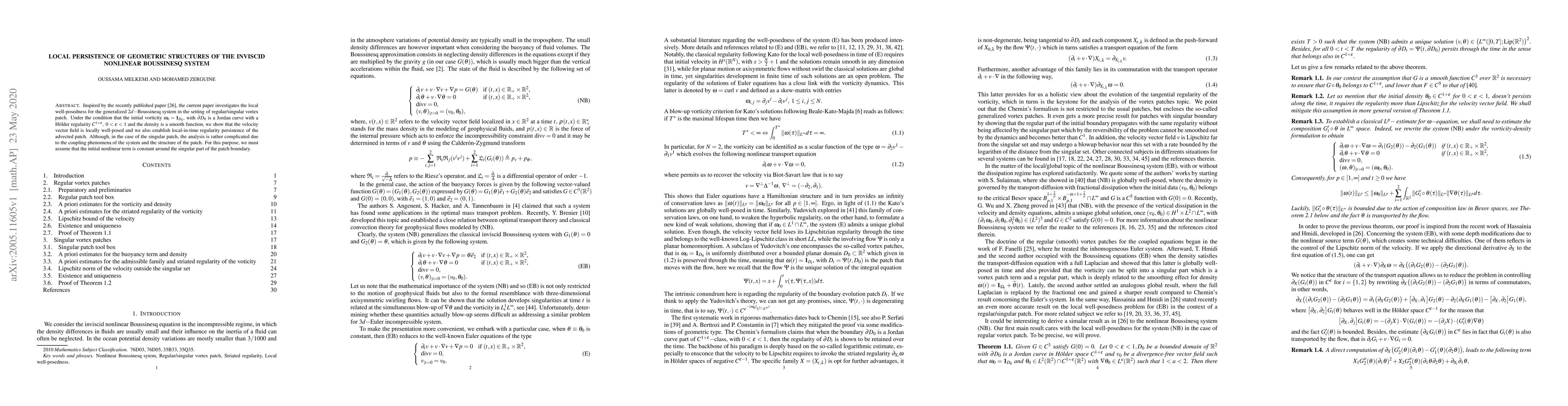 Thumbnail for Local persistence of geometric structures of the inviscid nonlinear
  Boussinesq system