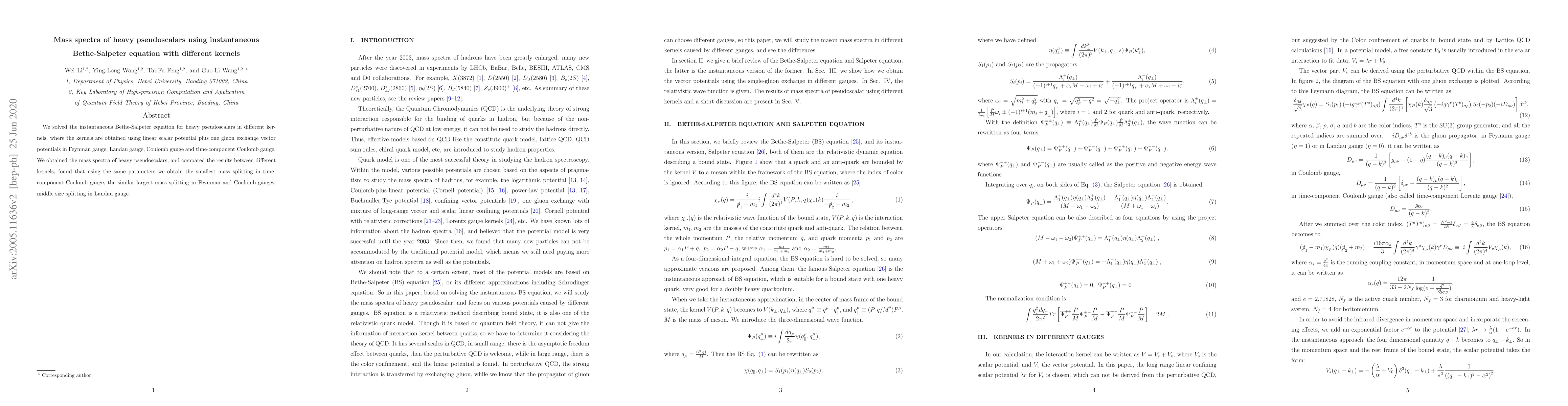 Thumbnail for Mass spectra of heavy pseudoscalars using instantaneous Bethe-Salpeter
  equation with different kernels
