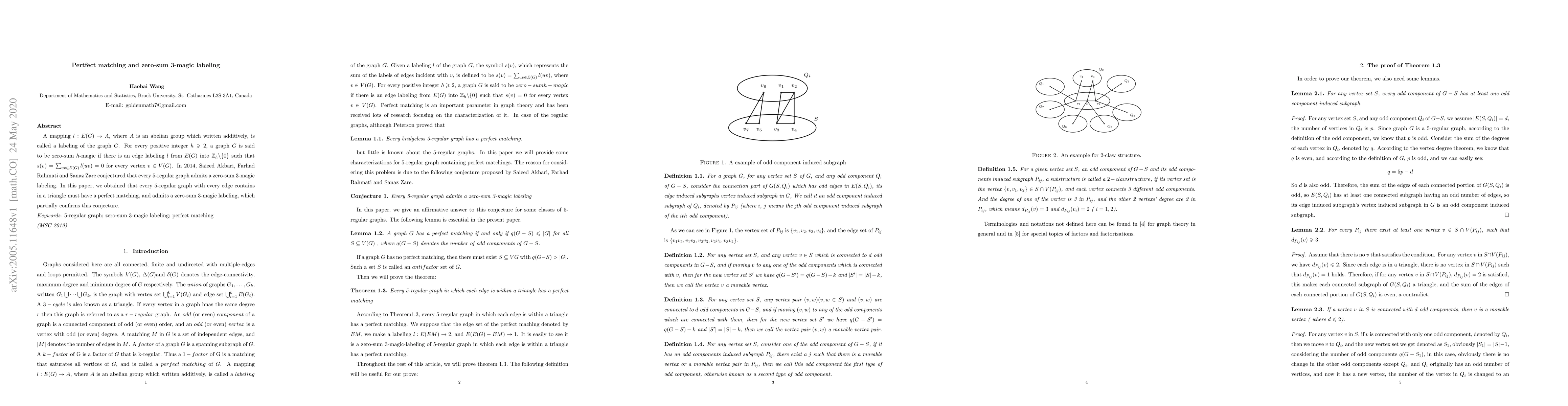 Thumbnail for Pertfect matching and zero-sum 3-magic labeling