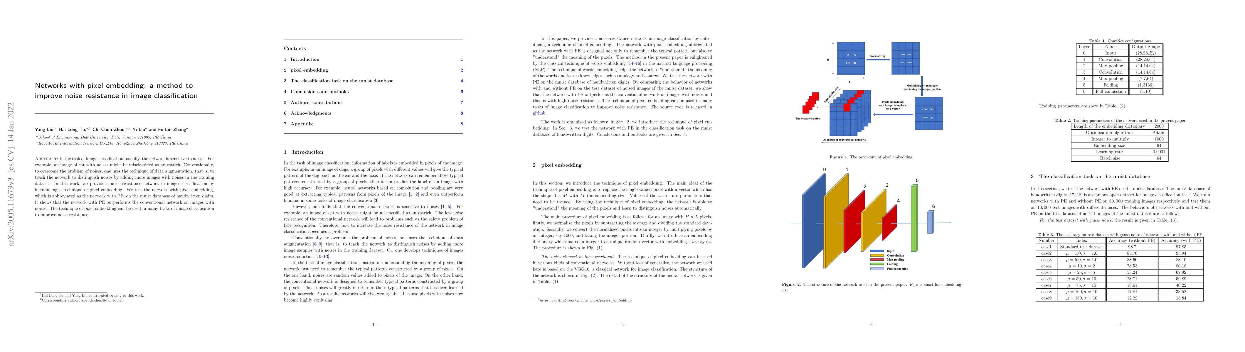 Thumbnail for Networks with pixels embedding: a method to improve noise resistance in
  images classification