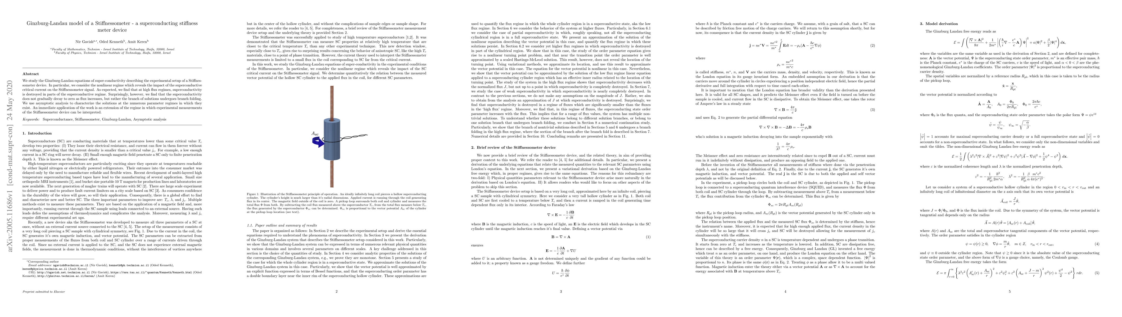 Thumbnail for Ginzburg-Landau model of a Stiffnessometer -- a superconducting
  stiffness meter device