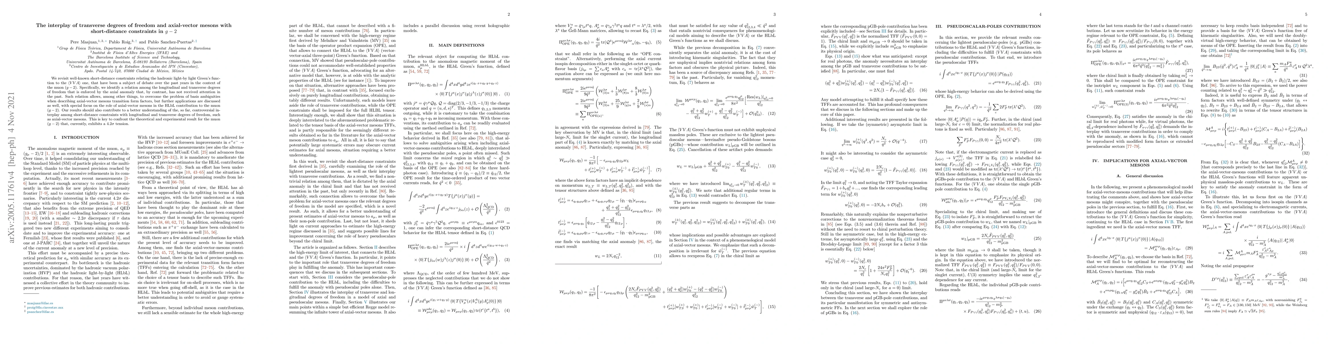 Thumbnail for The interplay of transverse degrees of freedom and axial-vector mesons
  with short-distance constraints in g-2