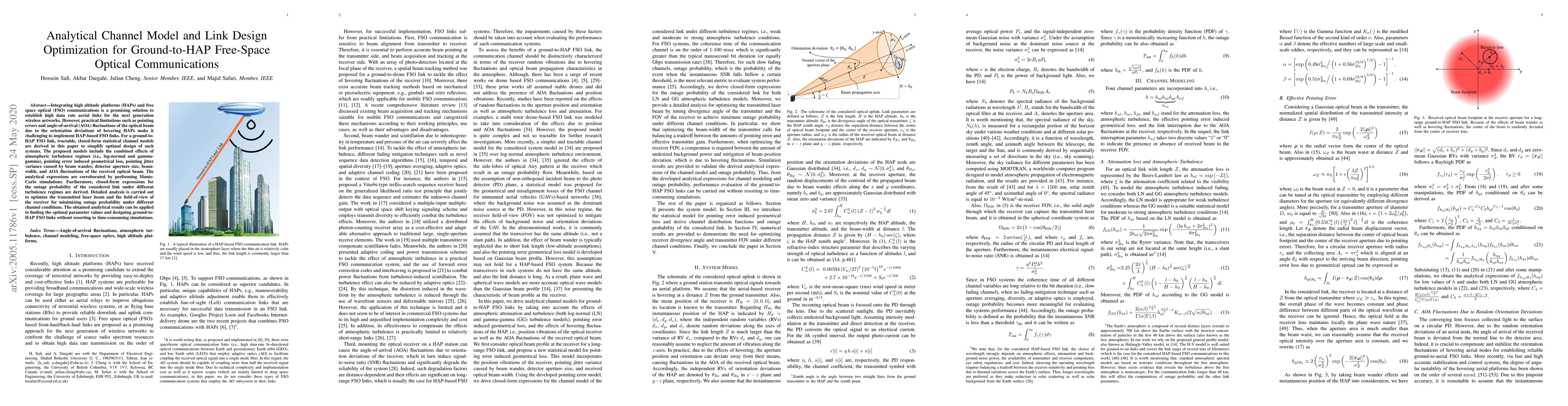 Thumbnail for Analytical Channel Model and Link Design Optimization for Ground-to-HAP
  Free-Space Optical Communication Networks