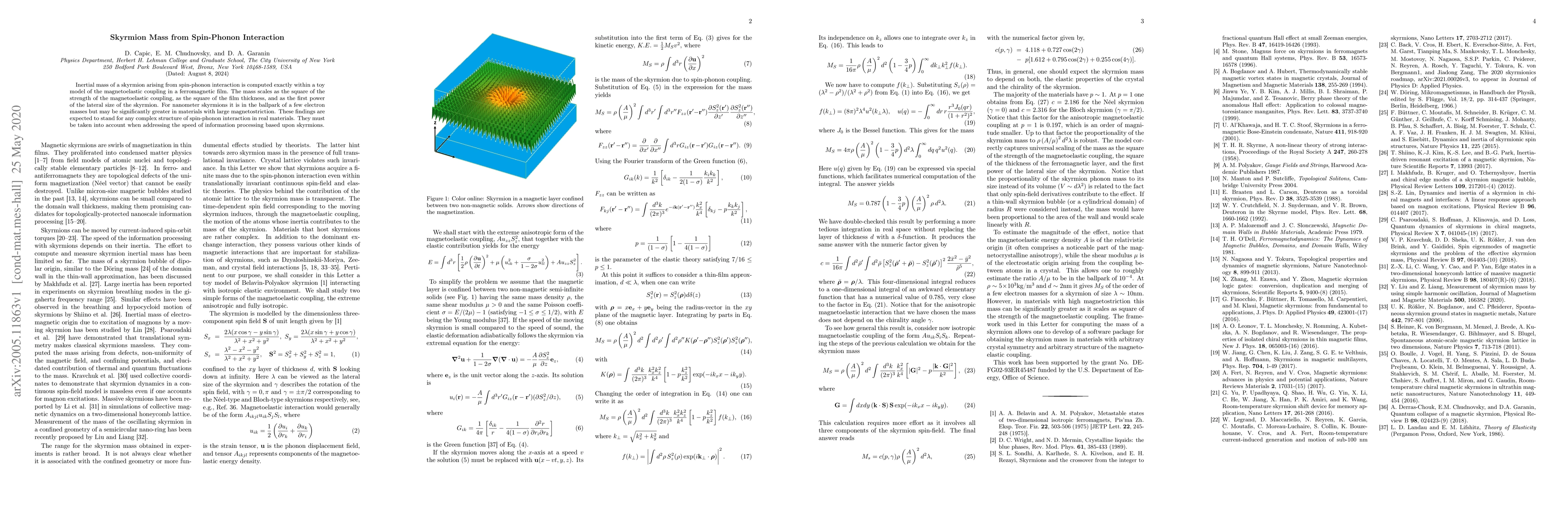 Thumbnail for Skyrmion Mass from Spin-Phonon Interaction