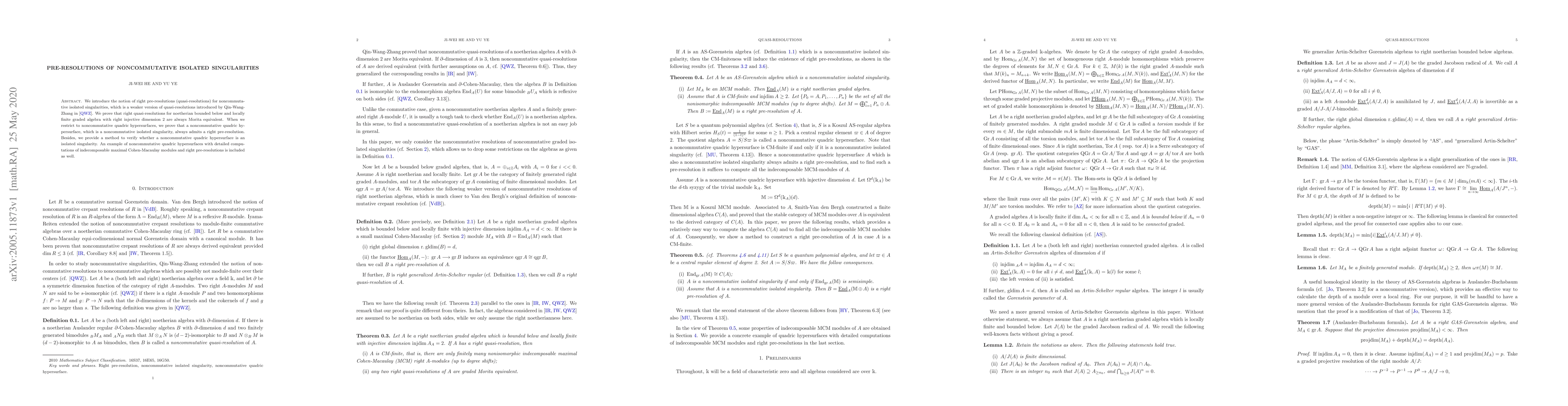 Thumbnail for Pre-resolutions of noncommutative isolated singularities