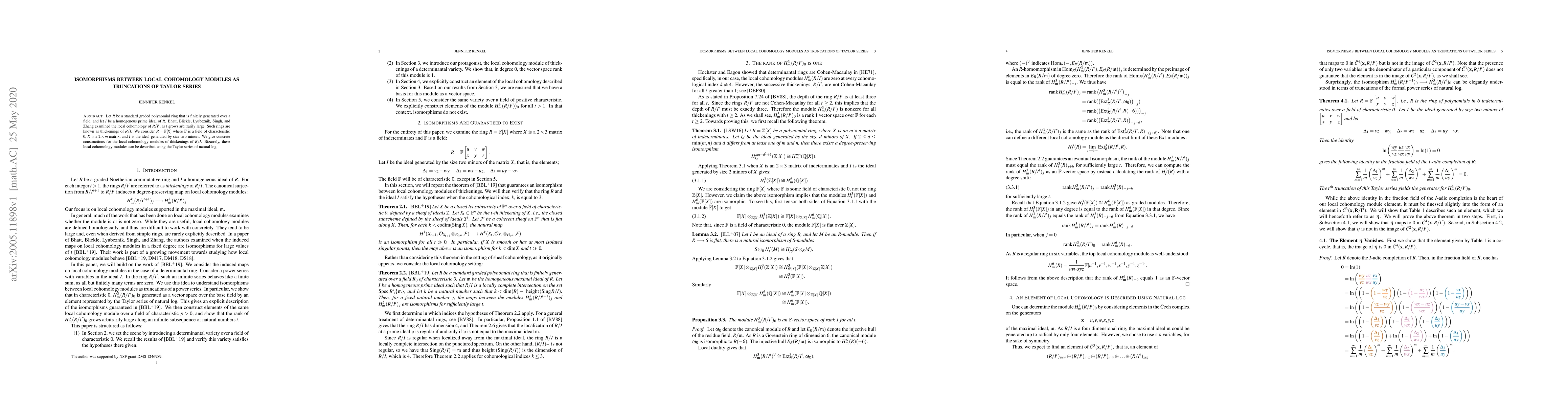 Thumbnail for Isomorphisms Between Local Cohomology Modules As Truncations of Taylor
  Series