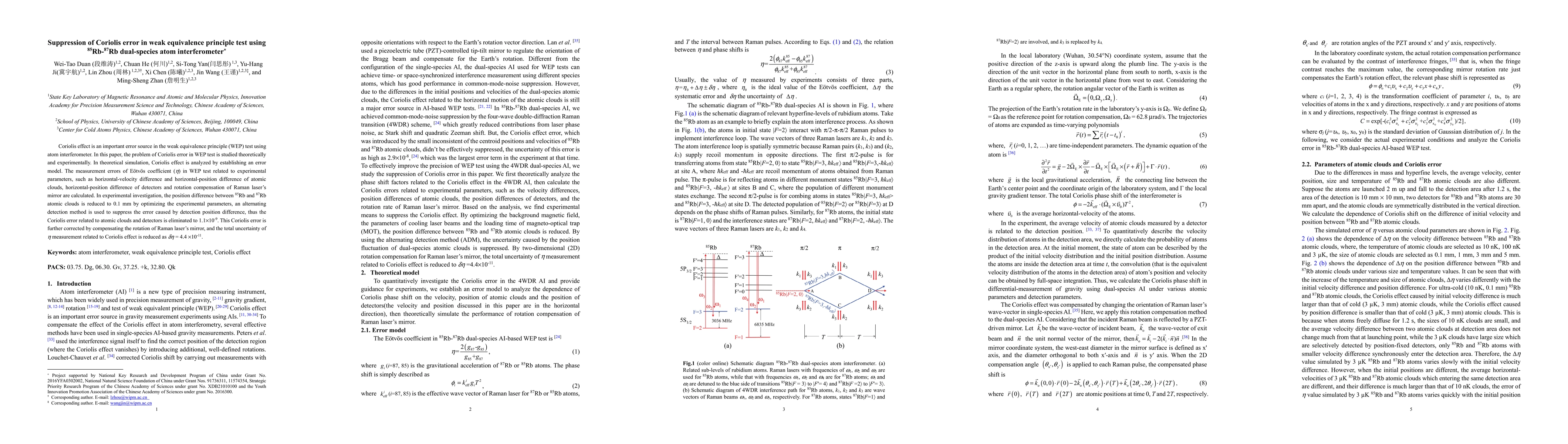 Thumbnail for Suppression of Coriolis error in weak equivalence principle test using
  ^[85]Rb-^[87]Rb dual-species atom interferometer