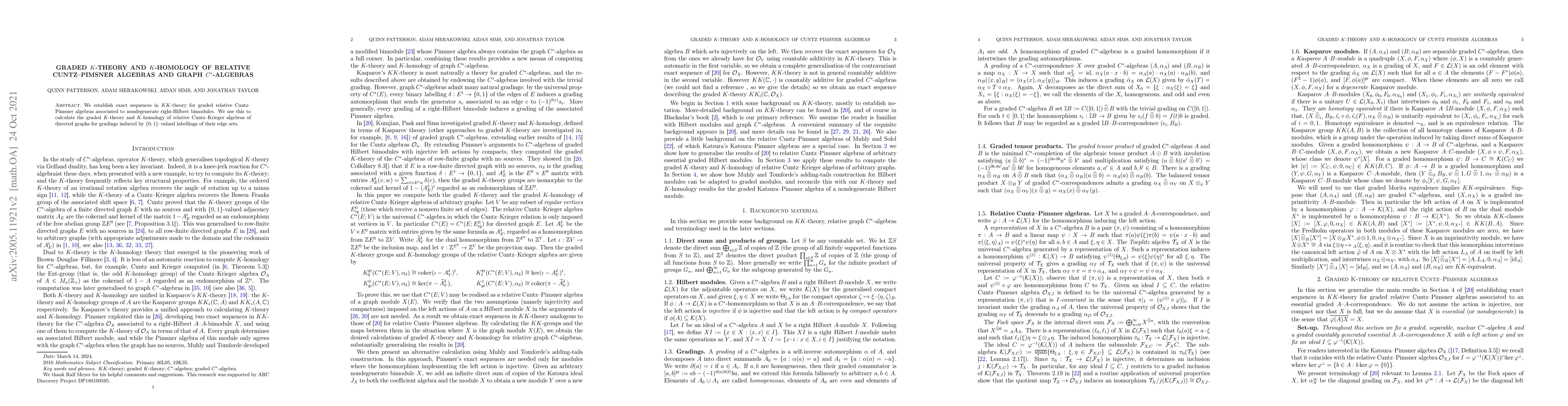 Thumbnail for Graded $K$-theory and $K$-homology of relative Cuntz-Pimsner algebras
  and graph $C^*$-algebras