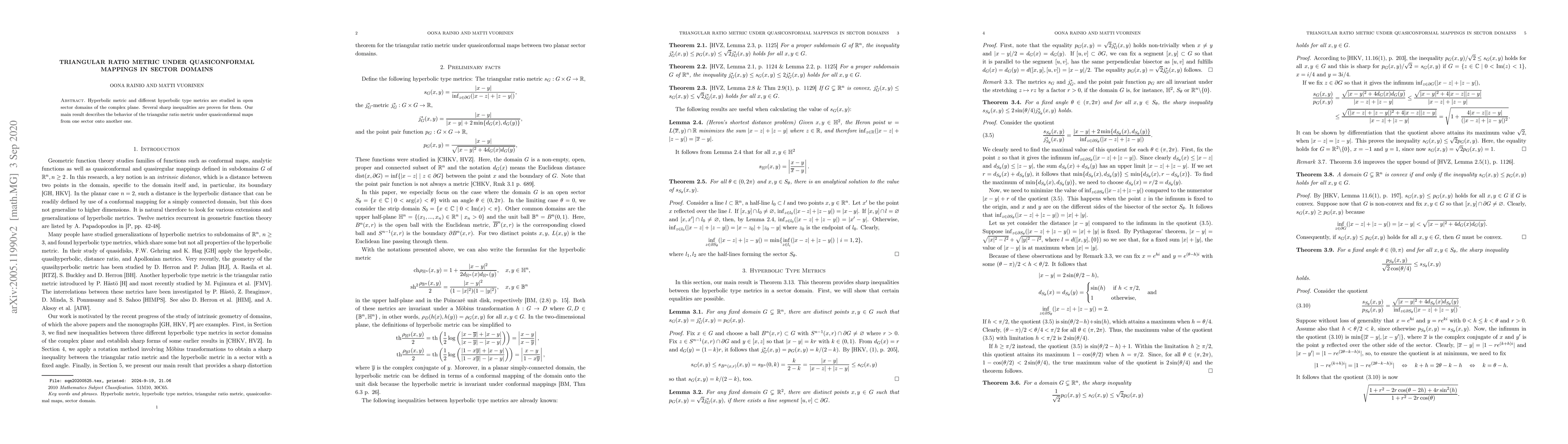 Thumbnail for Triangular ratio metric under quasiconformal mappings in sector domains