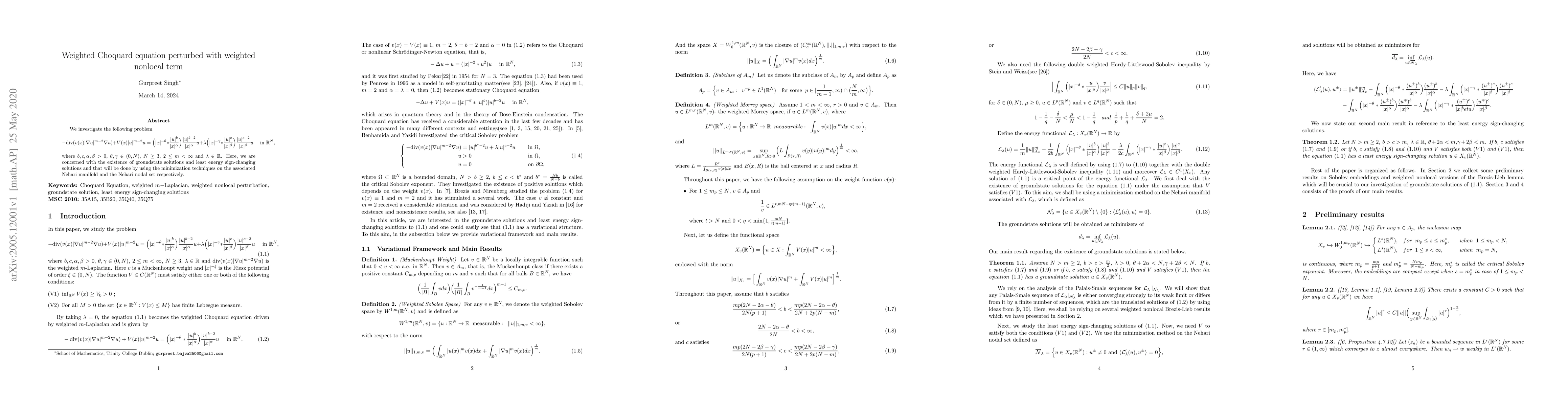 Thumbnail for Weighted Choquard equation perturbed with weighted nonlocal term