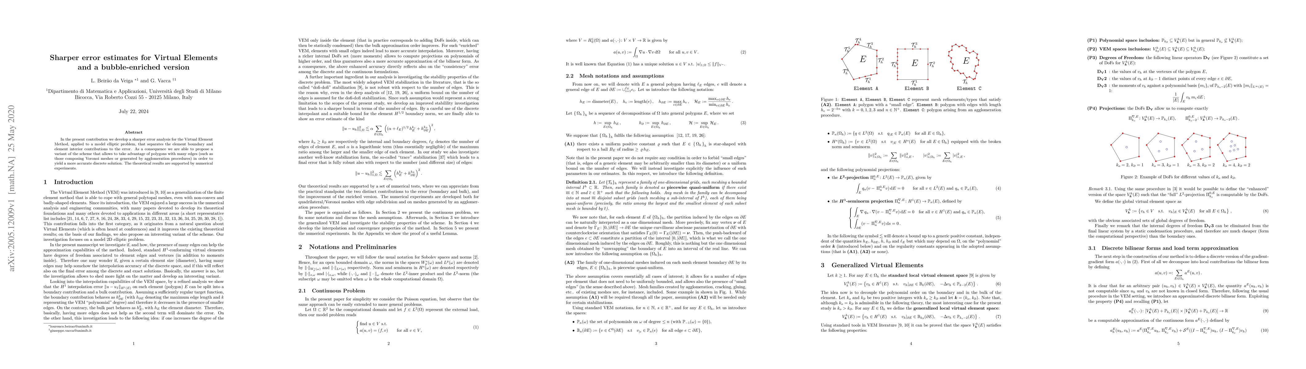 Thumbnail for Sharper error estimates for Virtual Elements and a bubble-enriched
  version