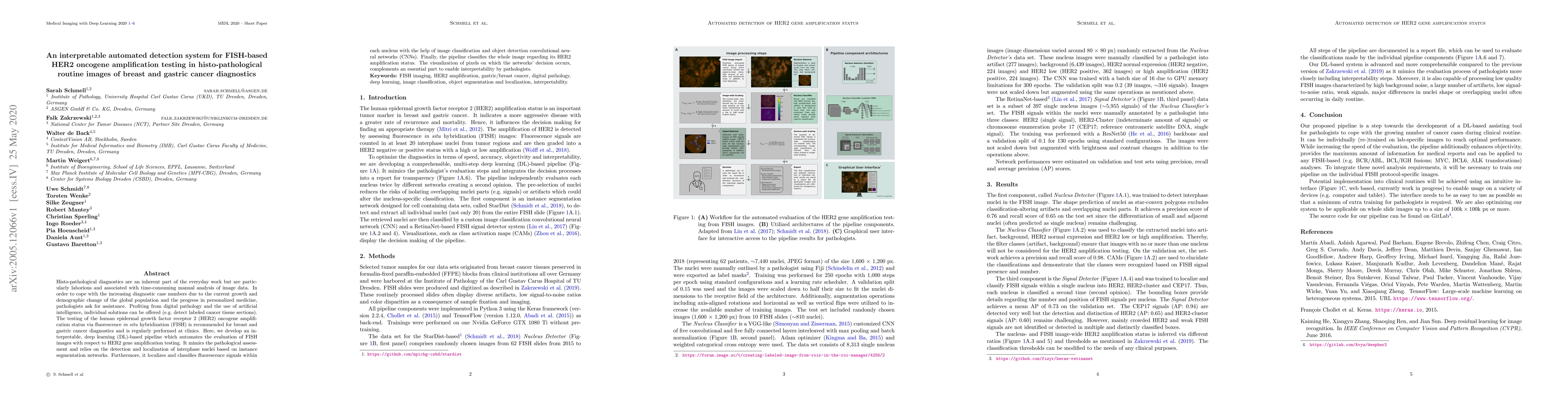 Thumbnail for An interpretable automated detection system for FISH-based HER2 oncogene
  amplification testing in histo-pathological routine images of breast and
  gastric cancer diagnostics