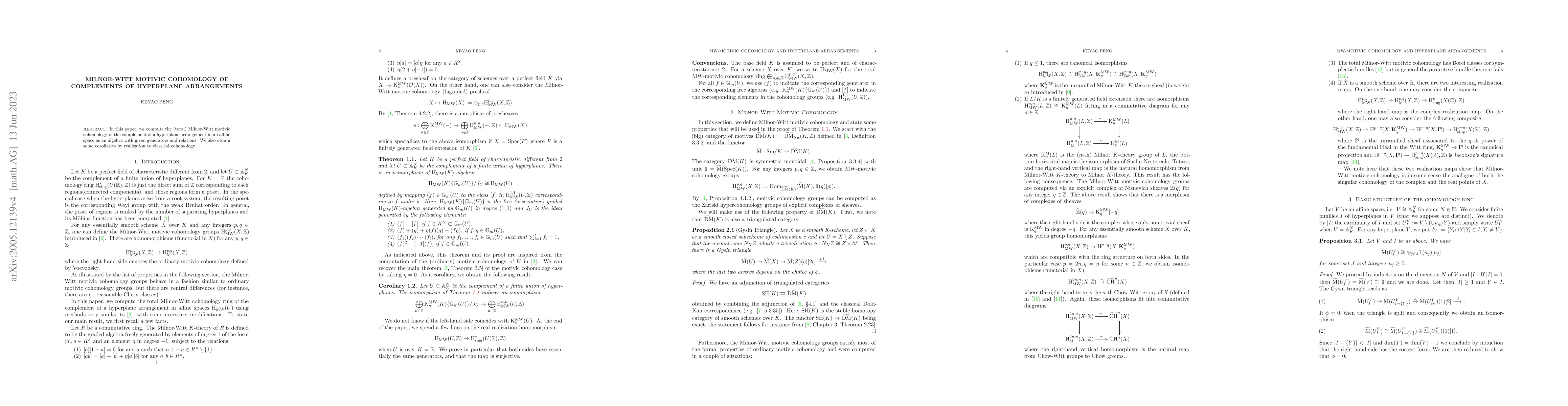 Thumbnail for Milnor-Witt motivic cohomology of complements of hyperplane arrangements