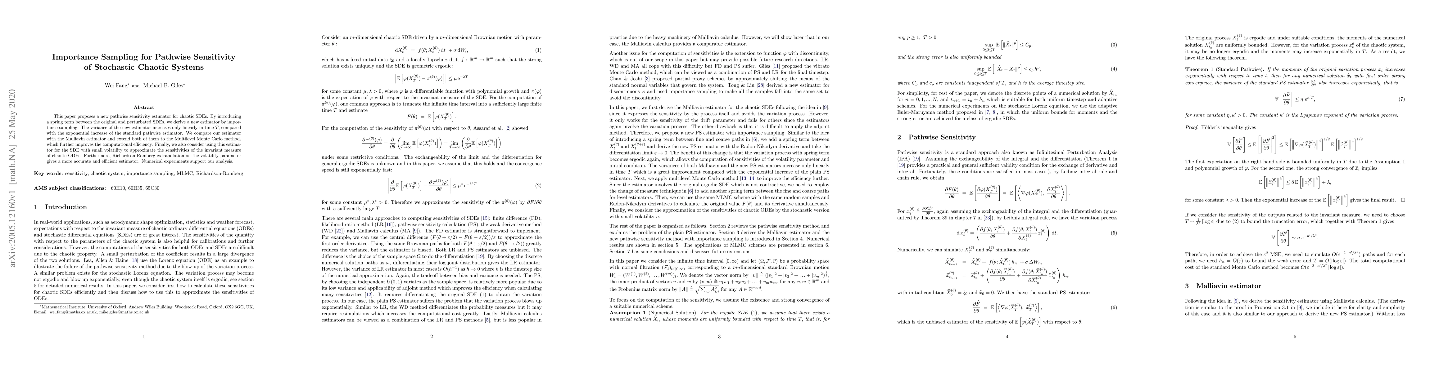 Thumbnail for Importance Sampling for Pathwise Sensitivity of Stochastic Chaotic
  Systems