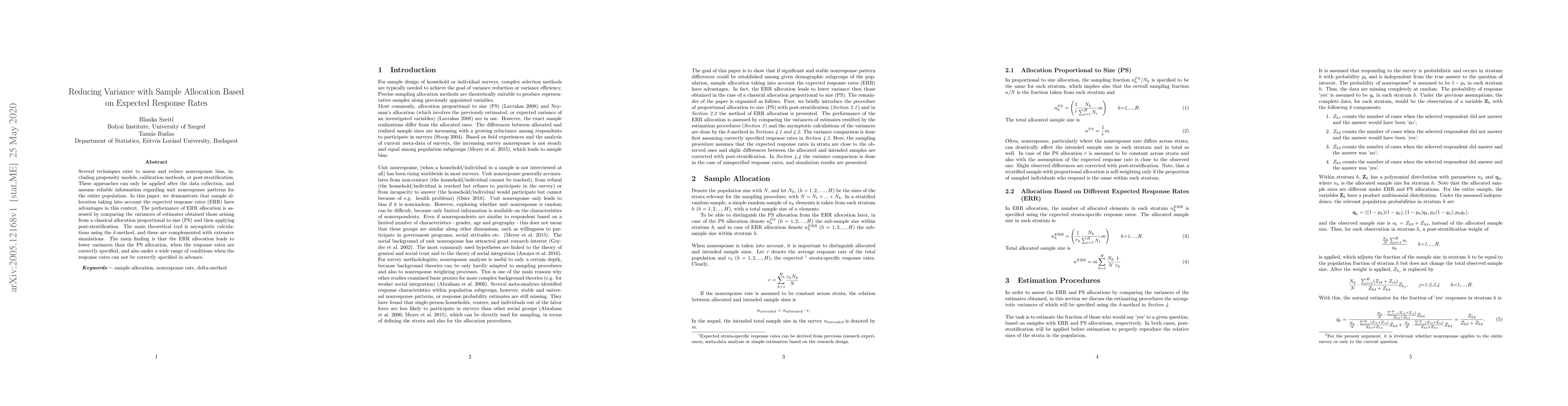 Thumbnail for Reducing Variance with Sample Allocation Based on Expected Response
  Rates