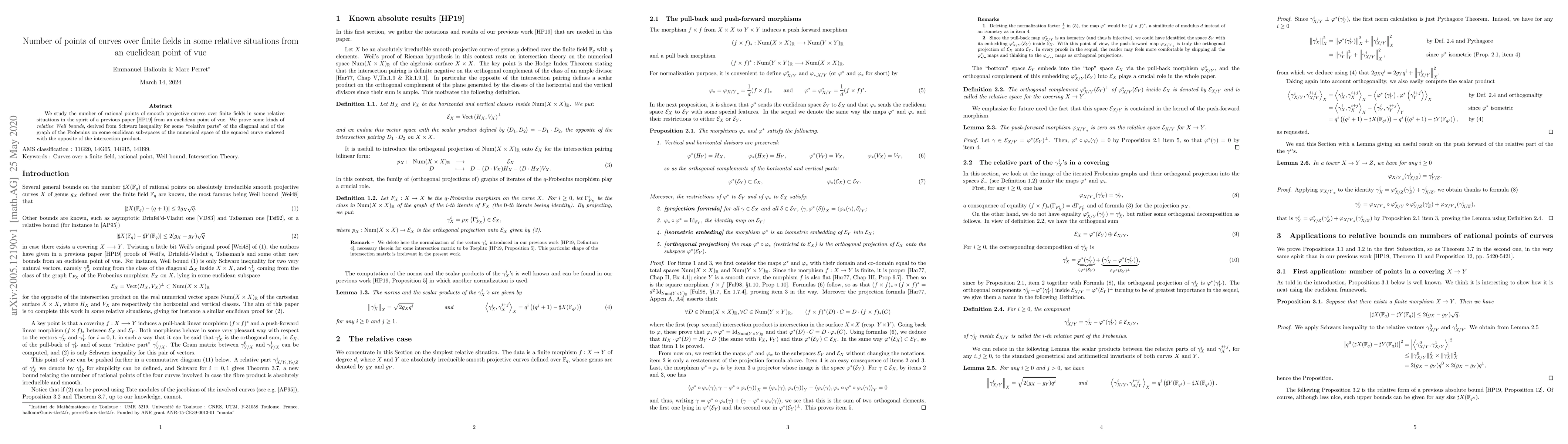 Thumbnail for Number of points of curves over finite fields in some relative
  situations from an euclidean point of vue
