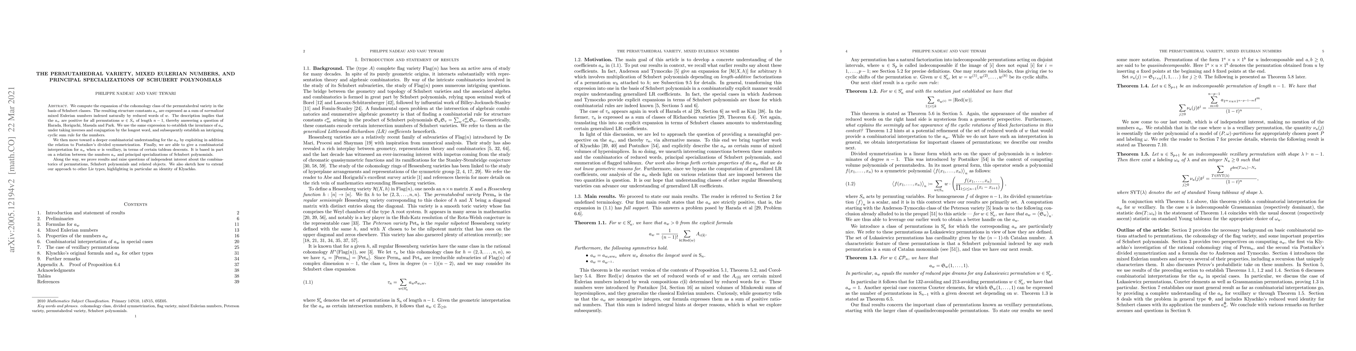 Thumbnail for The permutahedral variety, mixed Eulerian numbers, and principal
  specializations of Schubert polynomials