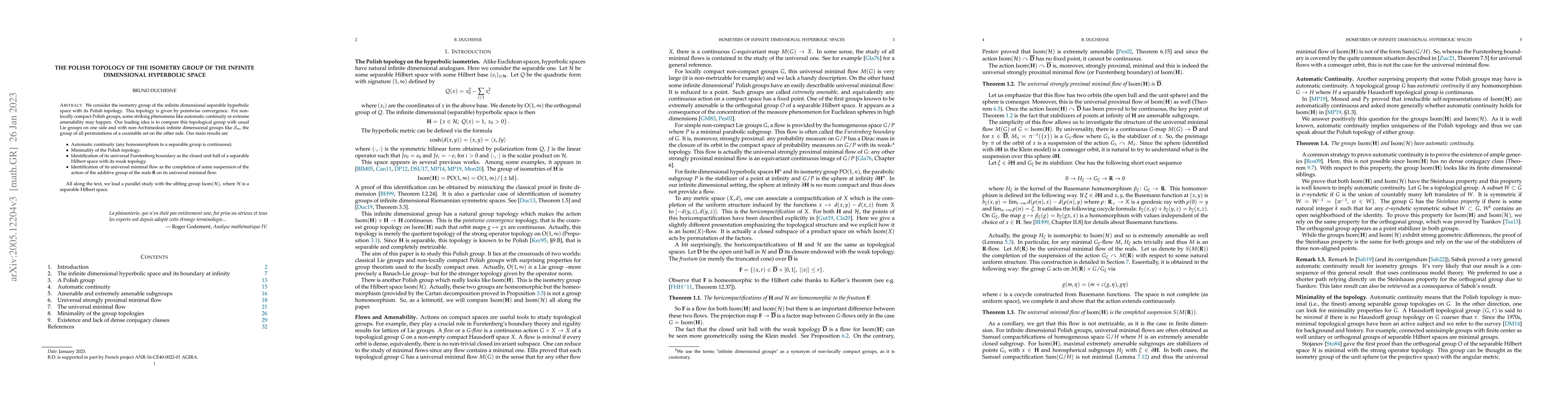Thumbnail for The Polish topology of the isometry group of the infinite dimensional
  hyperbolic space