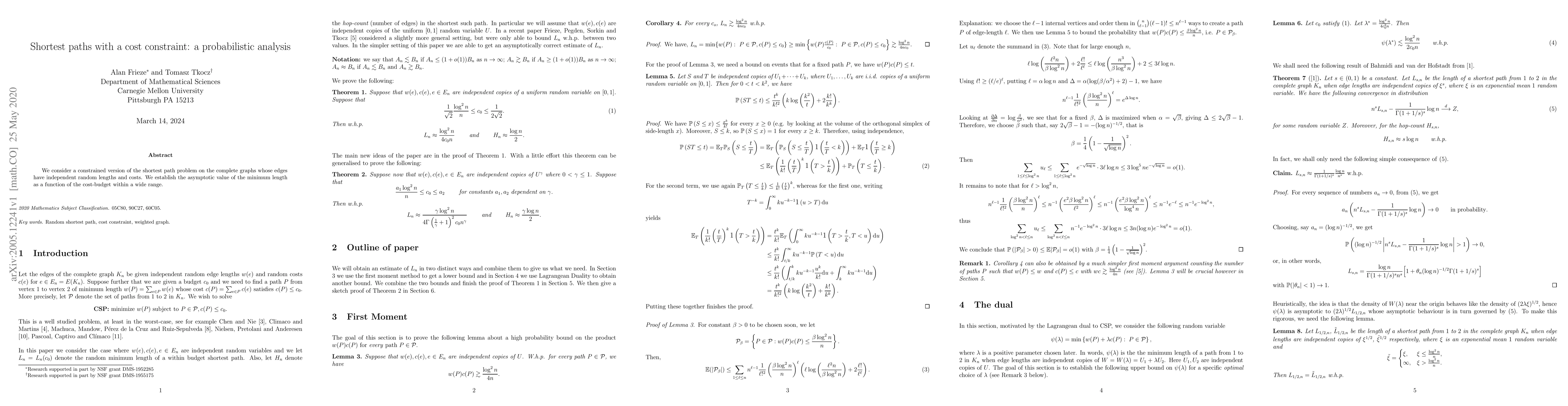 Thumbnail for Shortest paths with a cost constraint: a probabilistic analysis