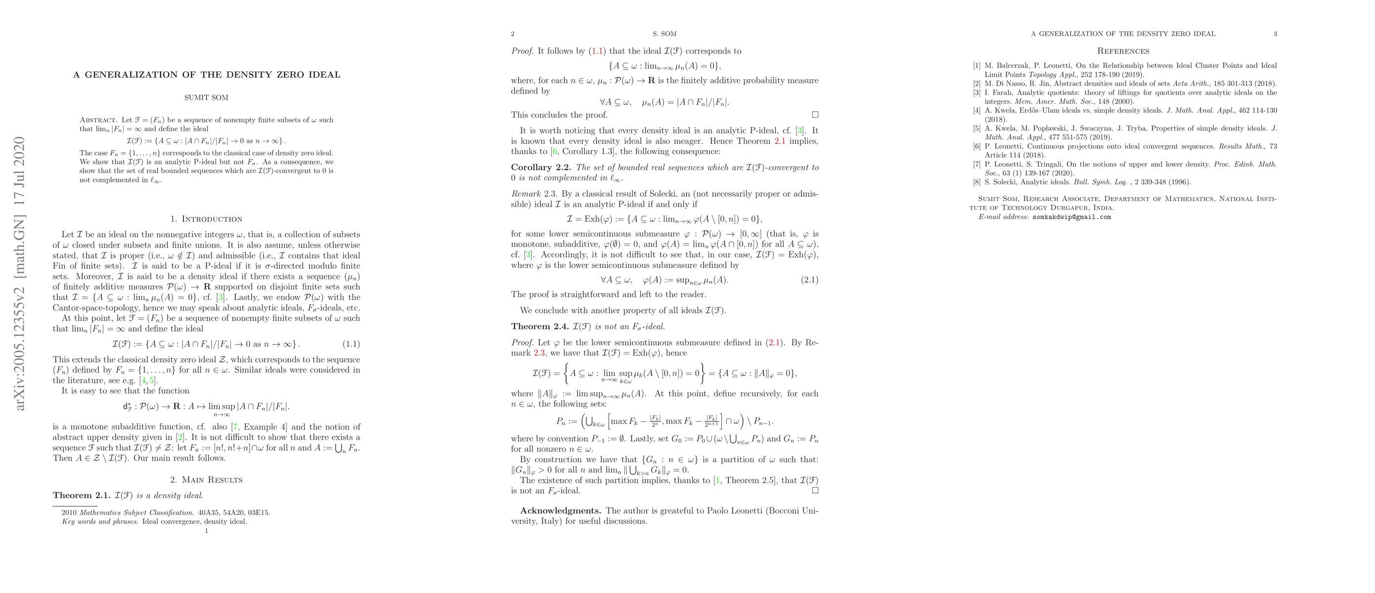 Thumbnail for A generalization of the density zero ideal
