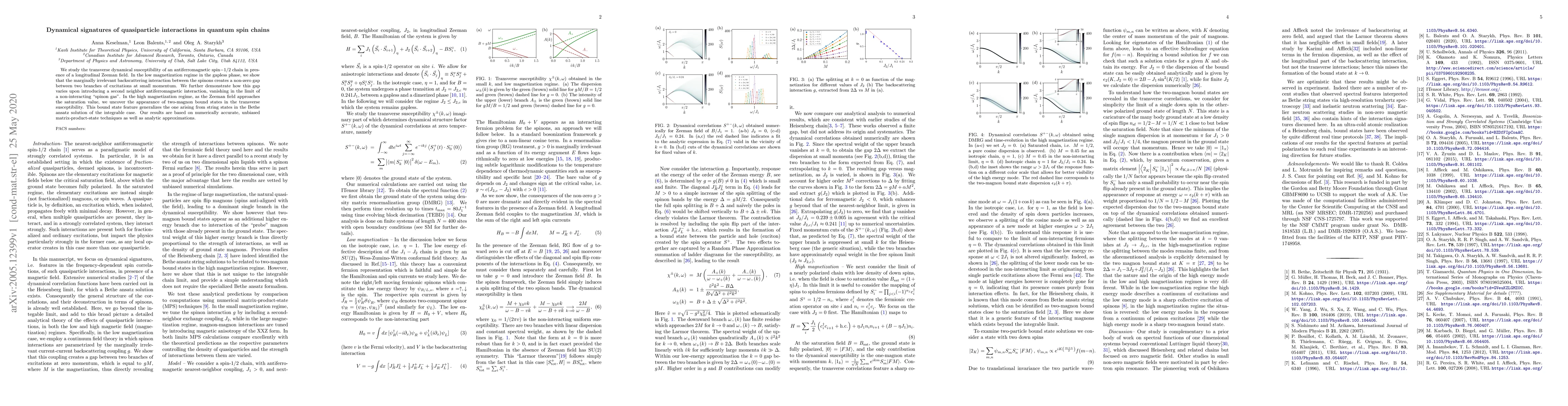Thumbnail for Dynamical signatures of quasiparticle interactions in quantum spin
  chains