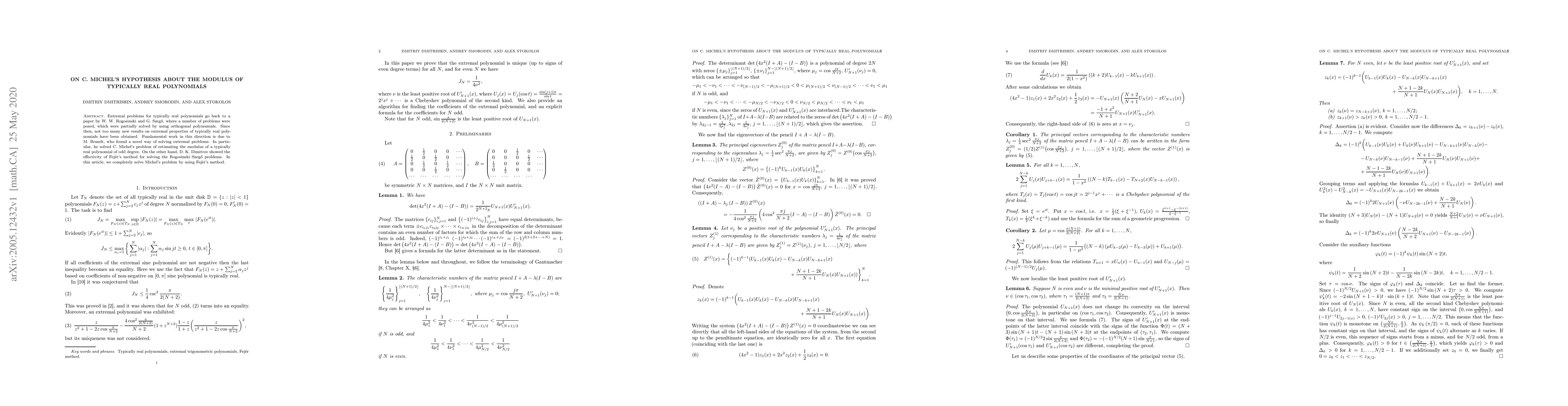 Thumbnail for On C. Michel's hypothesis about the modulus of typically real
  polynomials