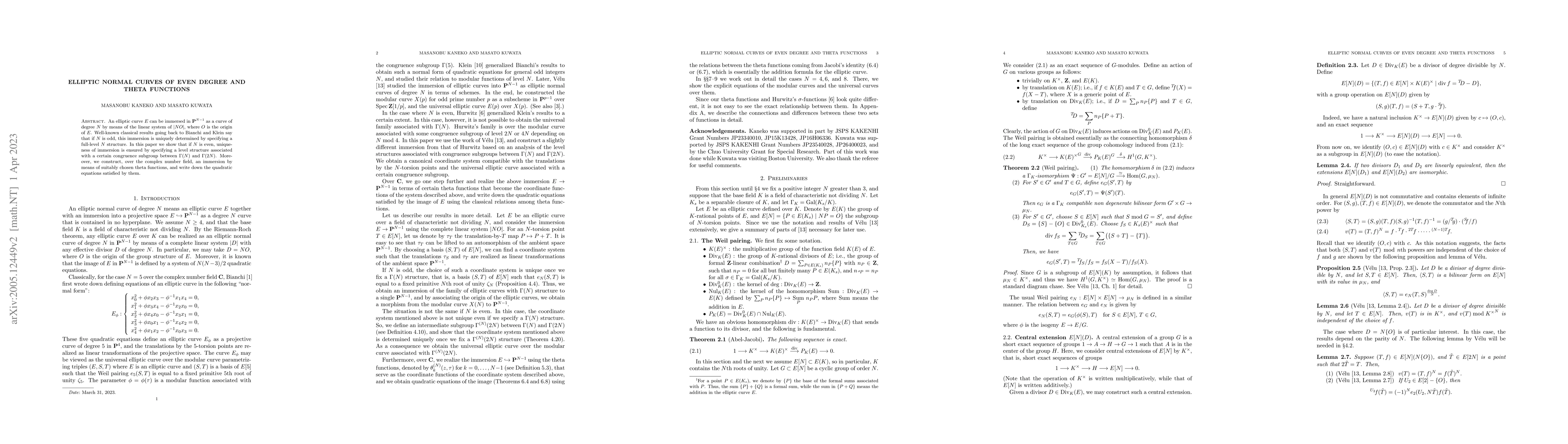 Thumbnail for Elliptic normal curves of even degree and theta functions
