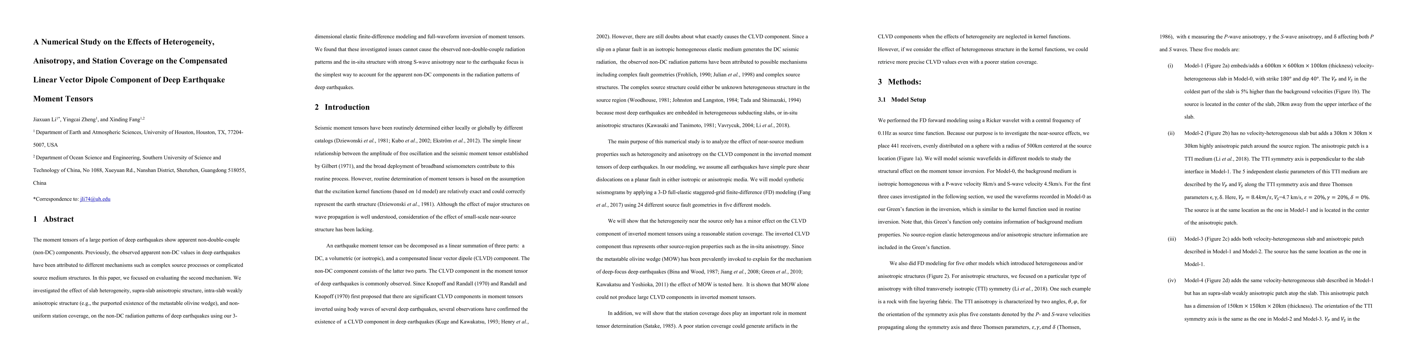 Thumbnail for A Numerical Study on the Effects of Heterogeneity, Anisotropy, and
  Station Coverage on the Compensated Linear Vector Dipole Component of Deep
  Earthquake Moment Tensors