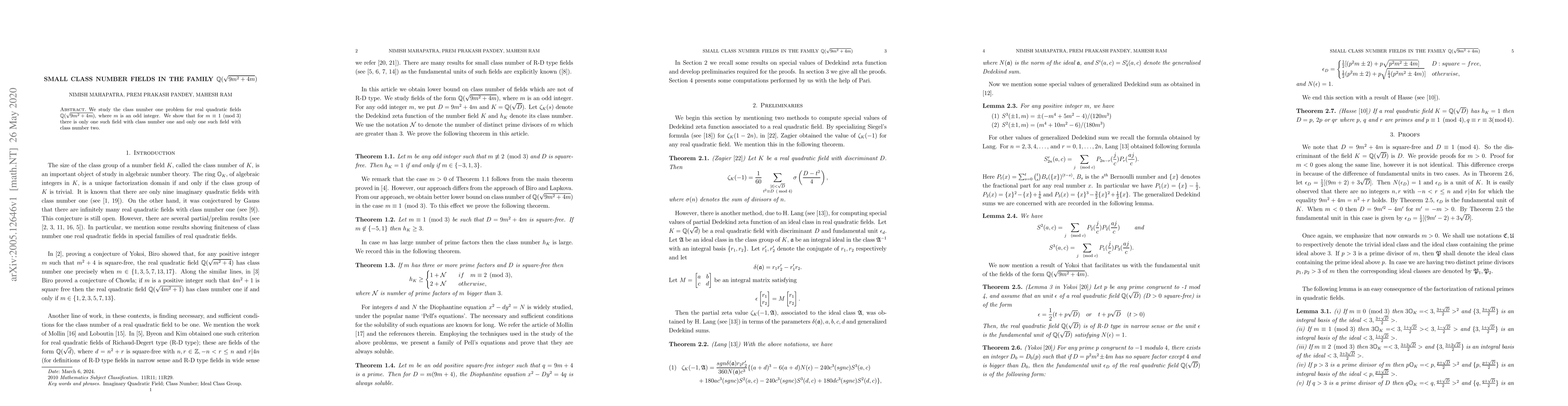 Thumbnail for Small class number fields in the family $\mathbb{Q}(\sqrt{9m^2+4m})$