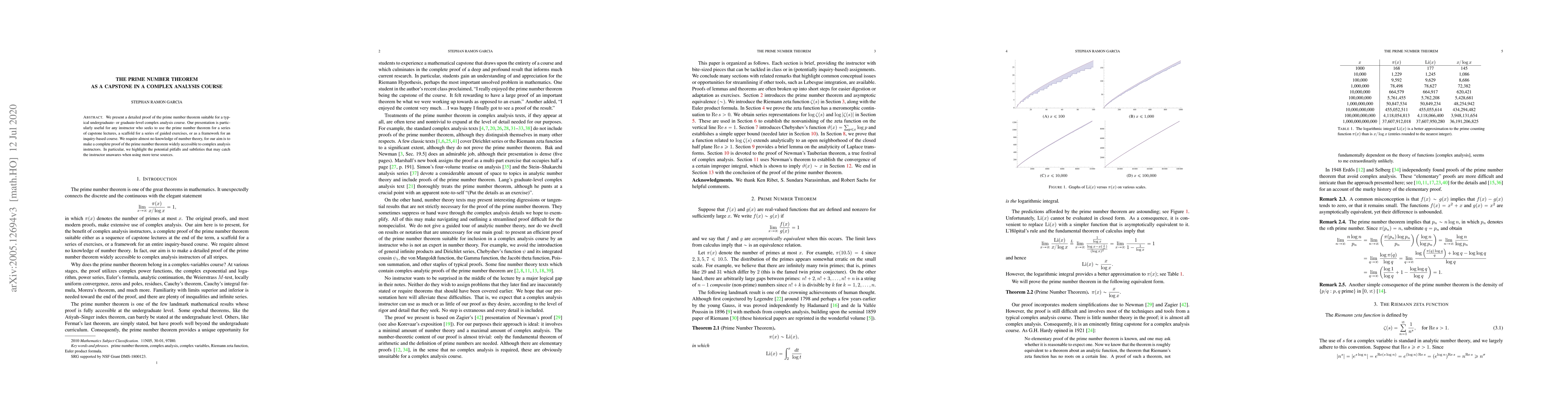 Thumbnail for The Prime Number Theorem as a Capstone in a Complex Analysis Course