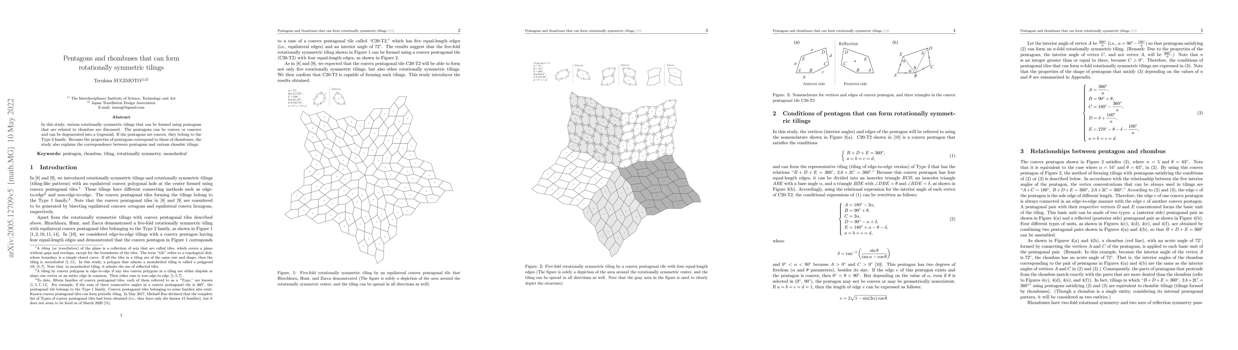 Thumbnail for Pentagons and rhombuses that can form rotationally symmetric tilings