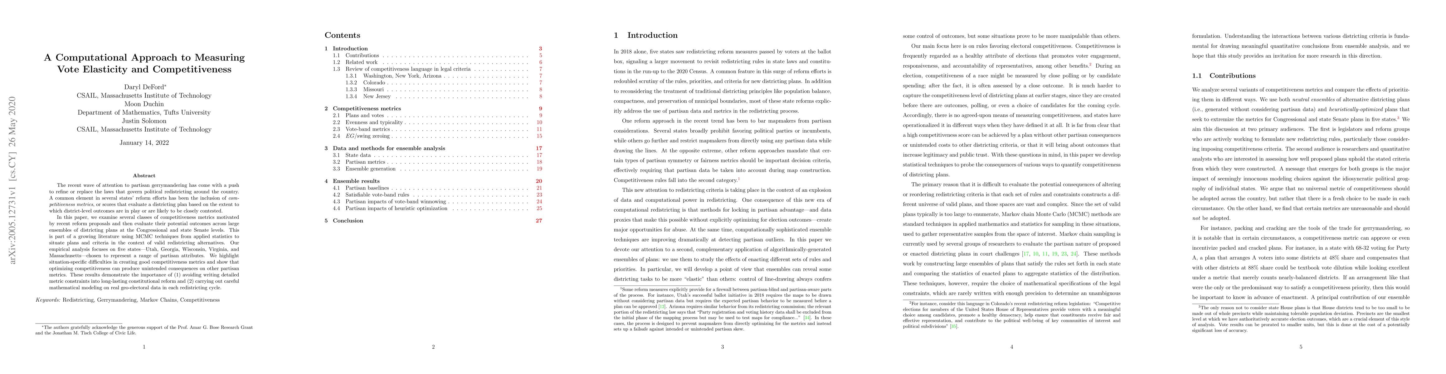 Thumbnail for A Computational Approach to Measuring Vote Elasticity and
  Competitiveness
