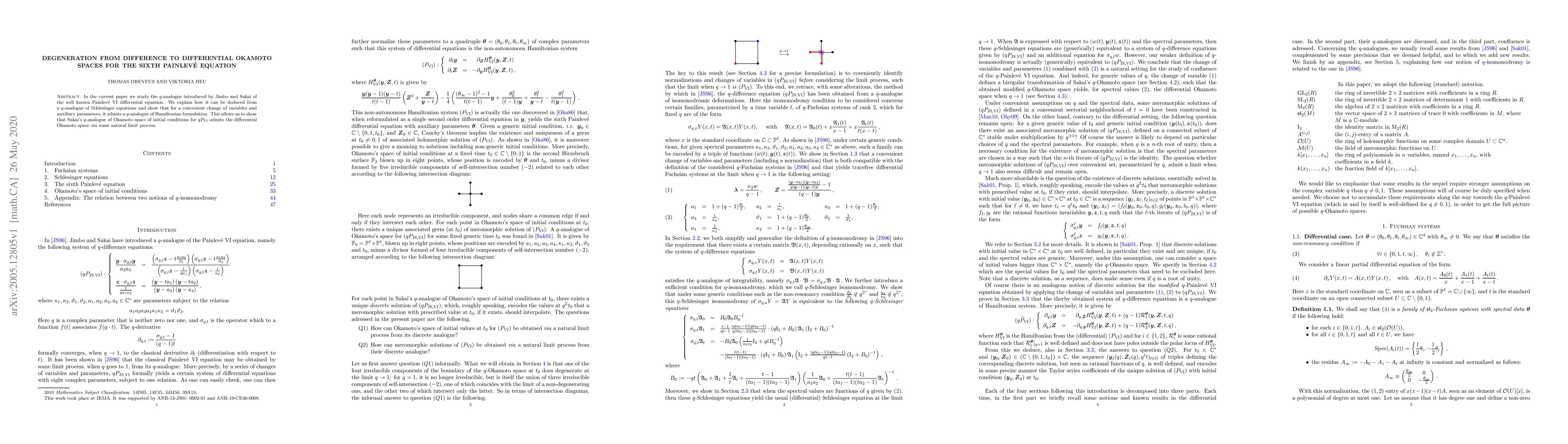 Thumbnail for Degeneration from difference to differential Okamoto spaces for the
  sixth Painlev\'e equation