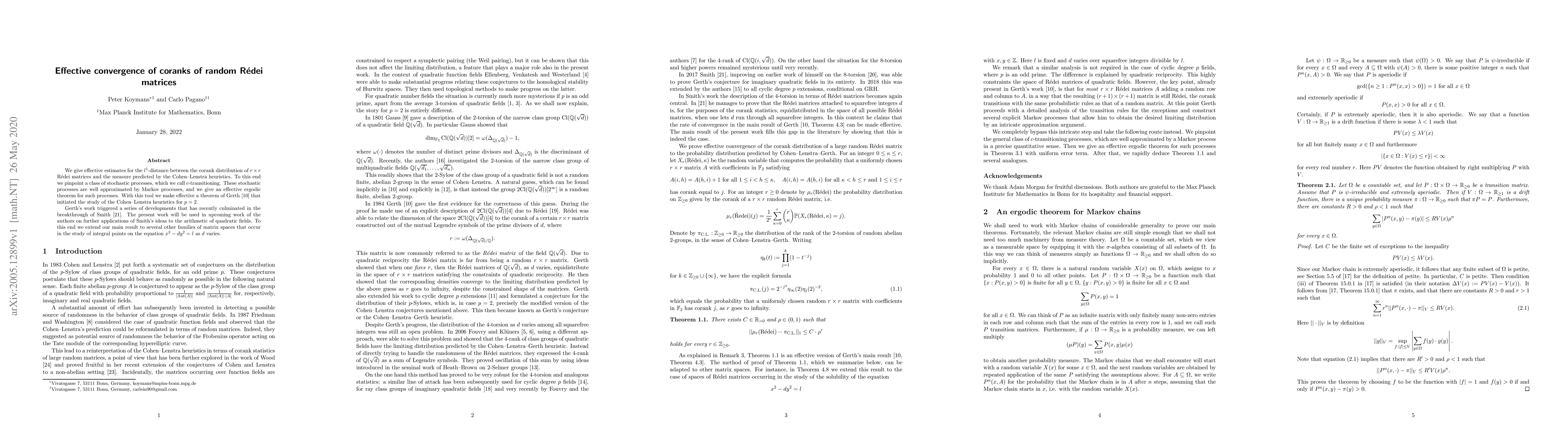 Thumbnail for Effective convergence of coranks of random R\'edei matrices