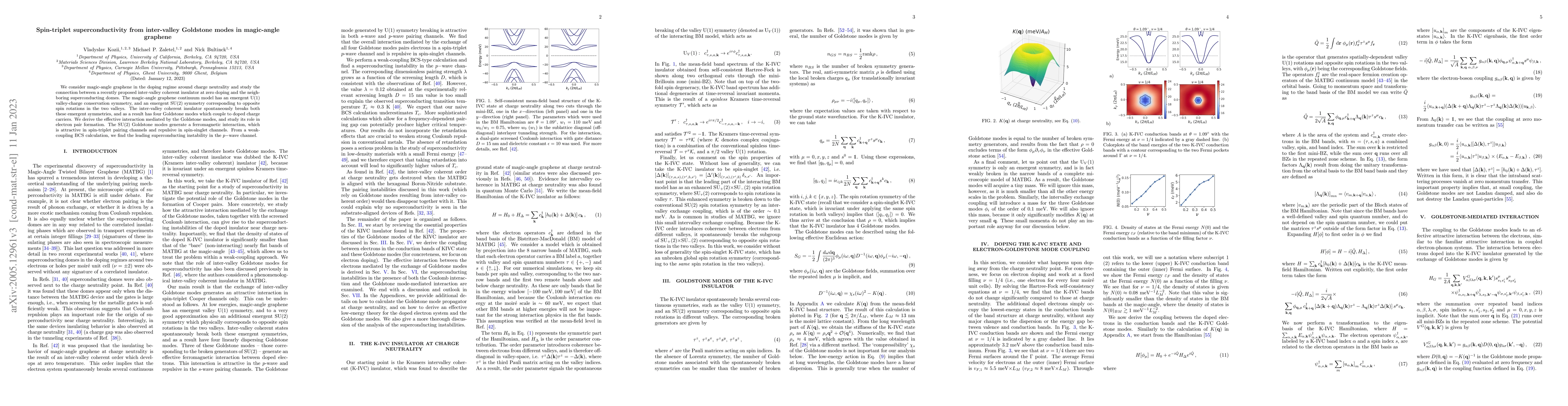 Thumbnail for Spin-triplet superconductivity from inter-valley Goldstone modes in
  magic-angle graphene