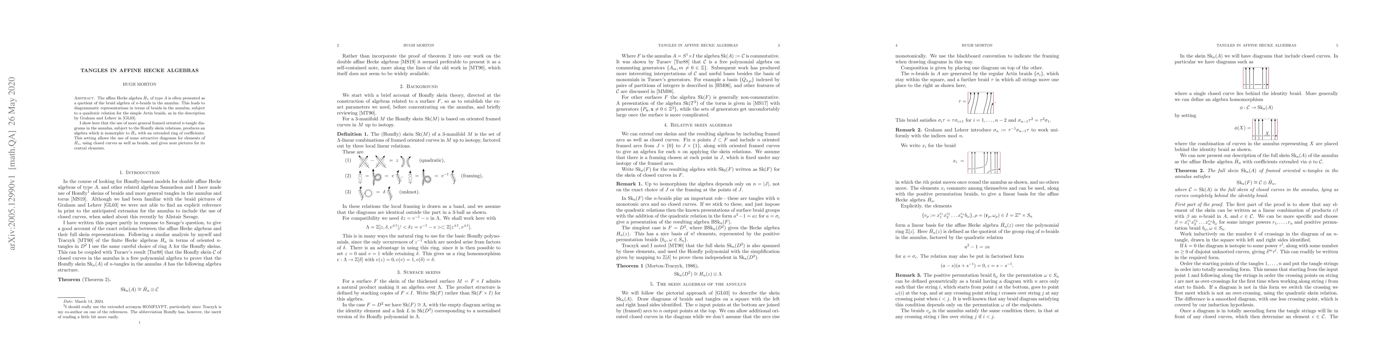 Thumbnail for Tangles in affine Hecke algebras
