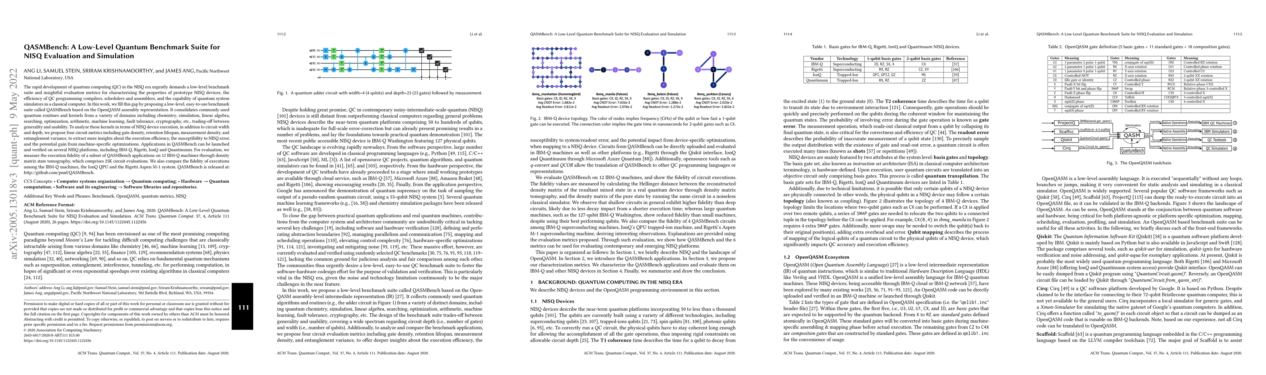 Thumbnail for QASMBench: A Low-level QASM Benchmark Suite for NISQ Evaluation and
  Simulation
