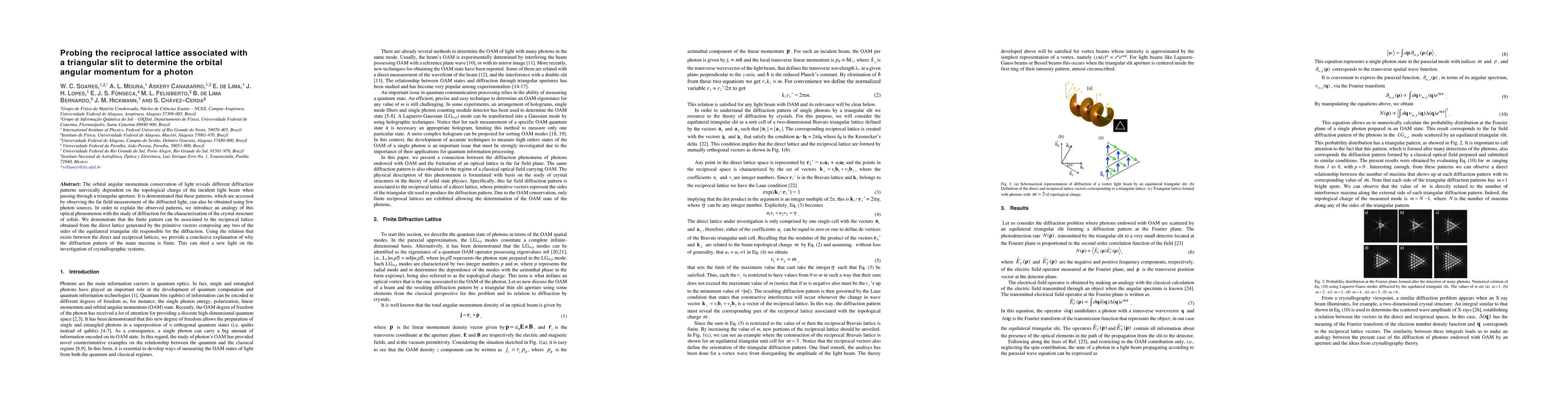 Thumbnail for Probing the reciprocal lattice associated with a triangular slit to
  determine the orbital angular momentum for a photon