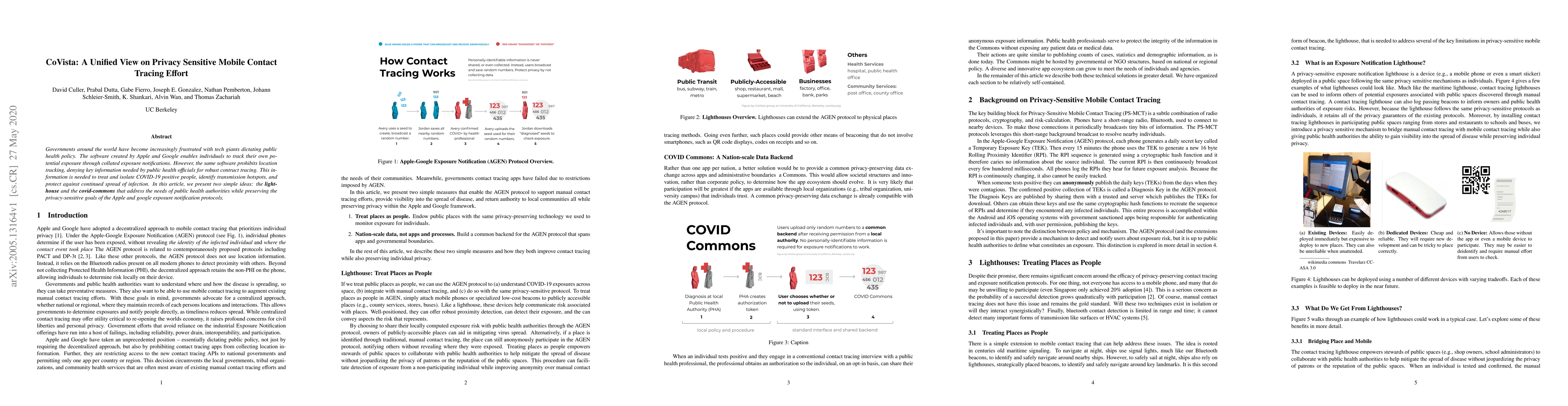 Thumbnail for CoVista: A Unified View on Privacy Sensitive Mobile Contact Tracing
  Effort