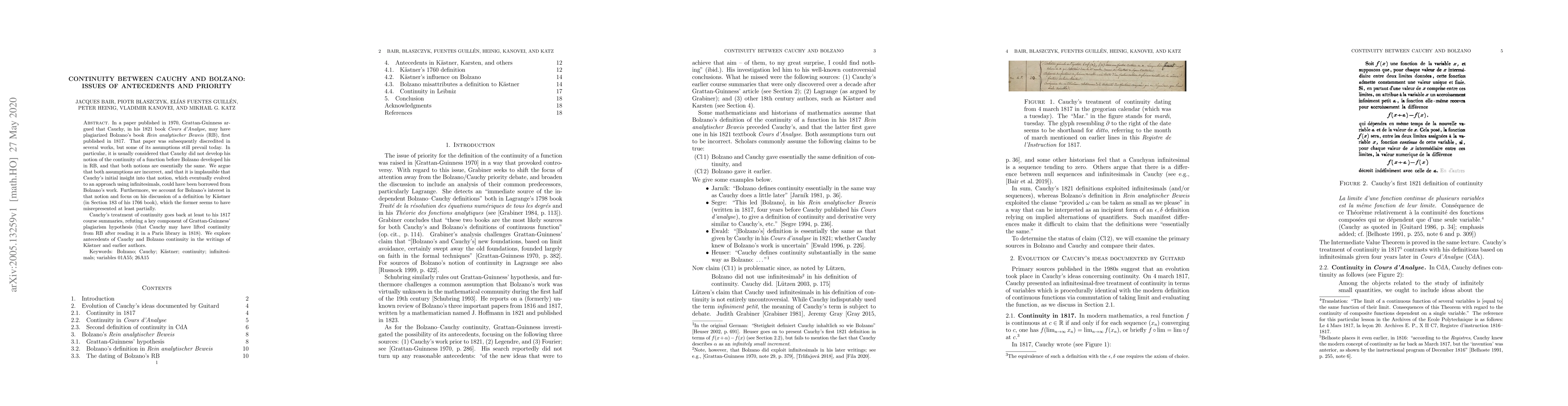 Thumbnail for Continuity between Cauchy and Bolzano: Issues of antecedents and
  priority