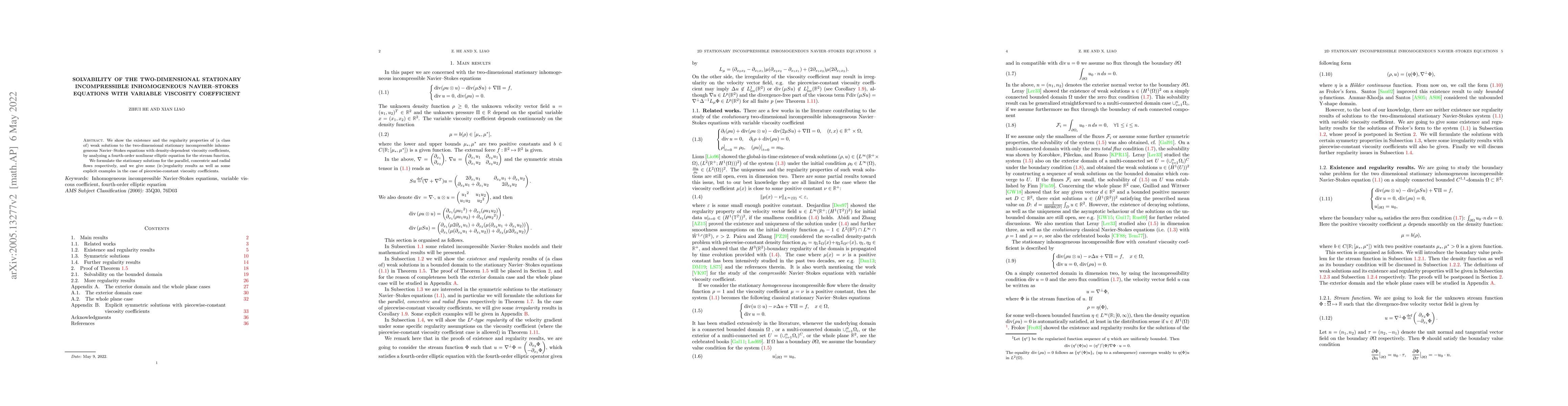Thumbnail for Solvability of the two-dimensional stationary incompressible
  inhomogeneous Navier-Stokes equations with variable viscosity coefficient