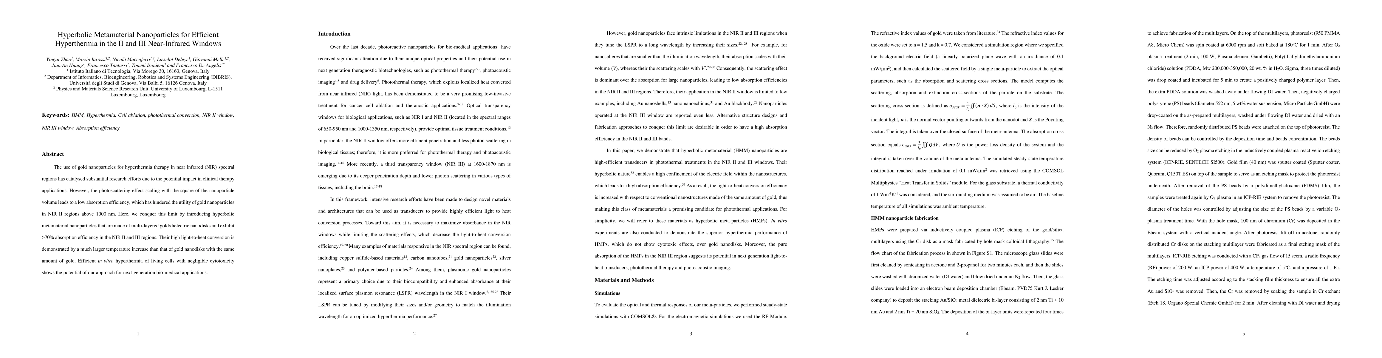 Thumbnail for Hyperbolic Metamaterial Nanoparticles for Efficient Hyperthermia in the
  II and III Near-Infrared Windows