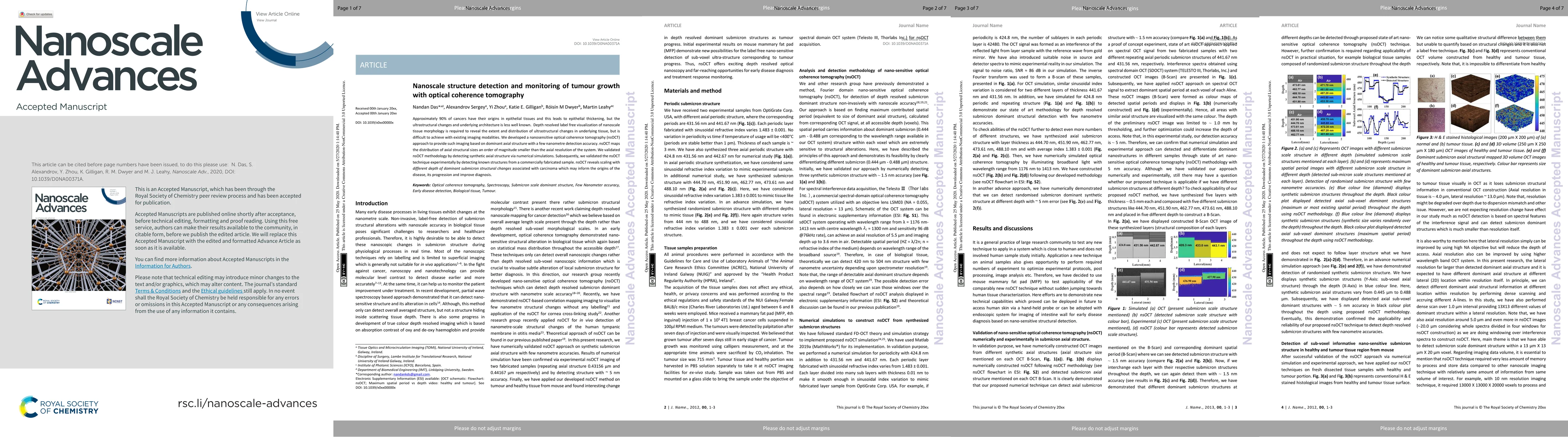 Thumbnail for Nanoscale structure detection and monitoring of tumour growth with
  optical coherence tomography
